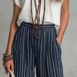 Relaxed Effortless Bohemian Stripe Wide-Leg Pants Set