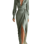 VESTIDO CAMISERO MAXI DE SATÉN VERDE - VALERINA MARBELLA