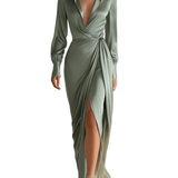 VESTIDO CAMISERO MAXI DE SATÉN VERDE - VALERINA MARBELLA