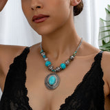 COLLAR BOHEMIO ÓVALO TURQUESA PERLÉ COLGANTE