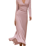 VESTIDO LARGO ROSA EMPOLVADO CON FRUNCIDO FRONTAL - VALERINA MARBELLA