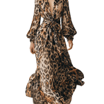 VESTIDO MAXI DE GASA CON ESTAMPADO DE LEOPARDO - VALERINA MARBELLA