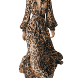 VESTIDO MAXI DE GASA CON ESTAMPADO DE LEOPARDO - VALERINA MARBELLA