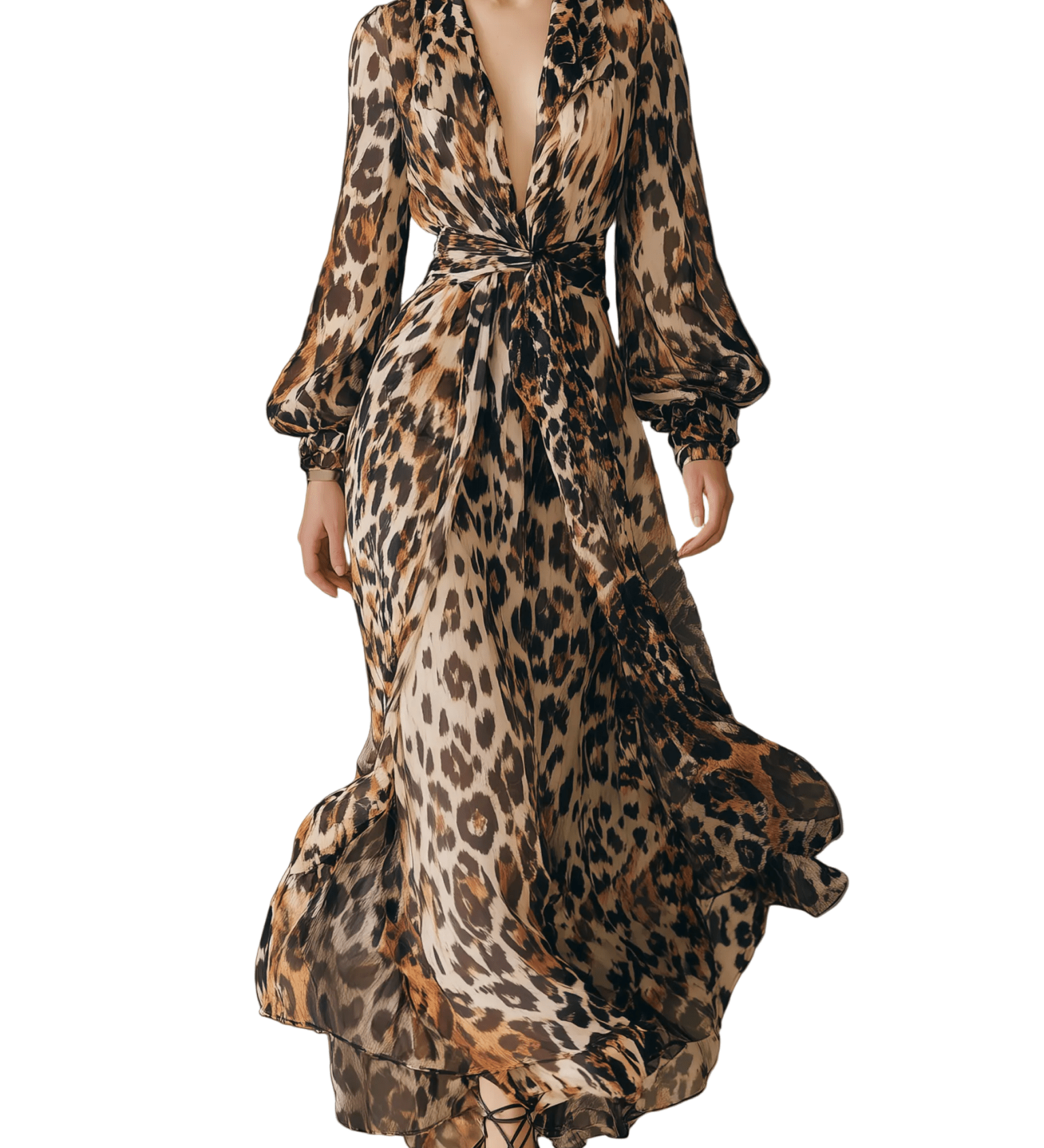 VESTIDO MAXI DE GASA CON ESTAMPADO DE LEOPARDO - VALERINA MARBELLA