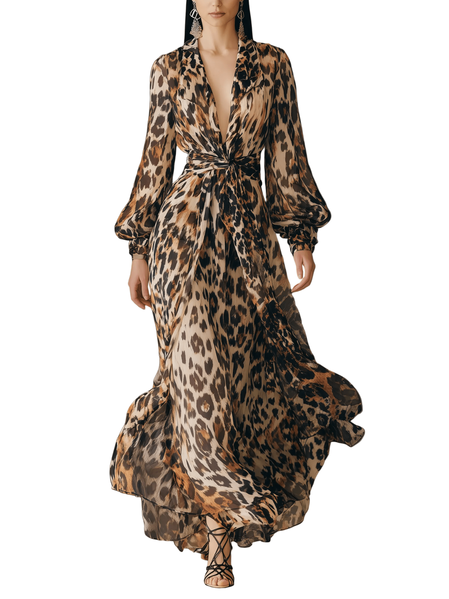 VESTIDO MAXI DE GASA CON ESTAMPADO DE LEOPARDO - VALERINA MARBELLA