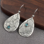 PENDIENTES RÉTRO SCULPTÉ FLEURS GOTA FORME TURQUESA PIERRE PRECIOSA CROCHET