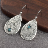 PENDIENTES RÉTRO SCULPTÉ FLEURS GOTA FORME TURQUESA PIERRE PRECIOSA CROCHET