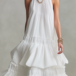 Airy High-Neck Tiered Bohemian Maxi Dress