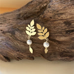 PENDIENTES VINTAGE ELEGANTE ORO FEUILLE & PERLA GOTA