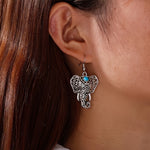 PENDIENTES VINTAGE TURQUESA ÉLÉPHANT PLATA PLAQUÉ BOHEMIO GOTA