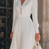 Elegant White Pleated Midi Dress