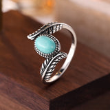 ANILLO VINTAGE FEUILLE TURQUESA STERLING PLATA