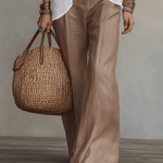 Soft Casual White Lightweight Linen Shirt Warm Sand Brown Wide-Leg Trousers