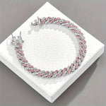 PULSERA ROSA EMPOLVADA MALLA CUBANA | ORO BLANCO