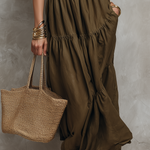 Earthy Off-Shoulder Smocked Bohemian Maxi Dress