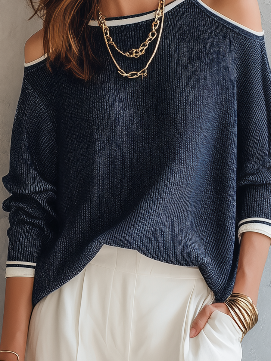 Chic Cold-Shoulder Ribbed Knit Top