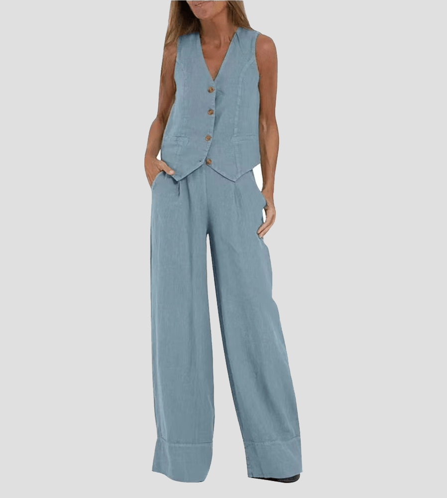 Conjunto casual de algodão com colete e calça