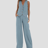 Conjunto casual de algodão com colete e calça