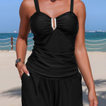 Solid Color Camisole Casual Pocket Shorts Two-piece Stretch Bikini Swimsuit