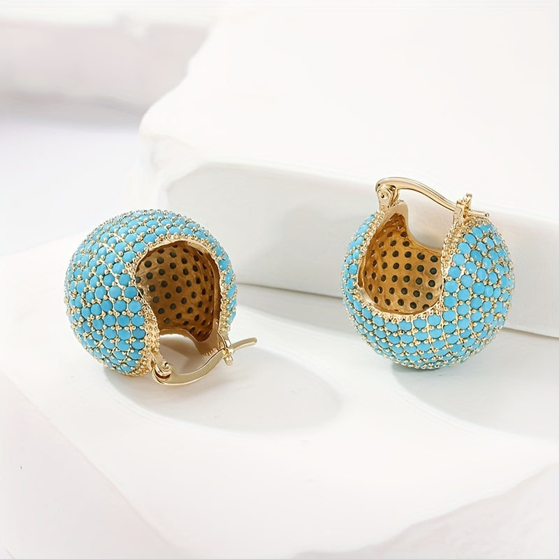 PENDIENTES CLÁSICO RÉTRO STYLE ORO TURQUESA BOMBÉ ARO
