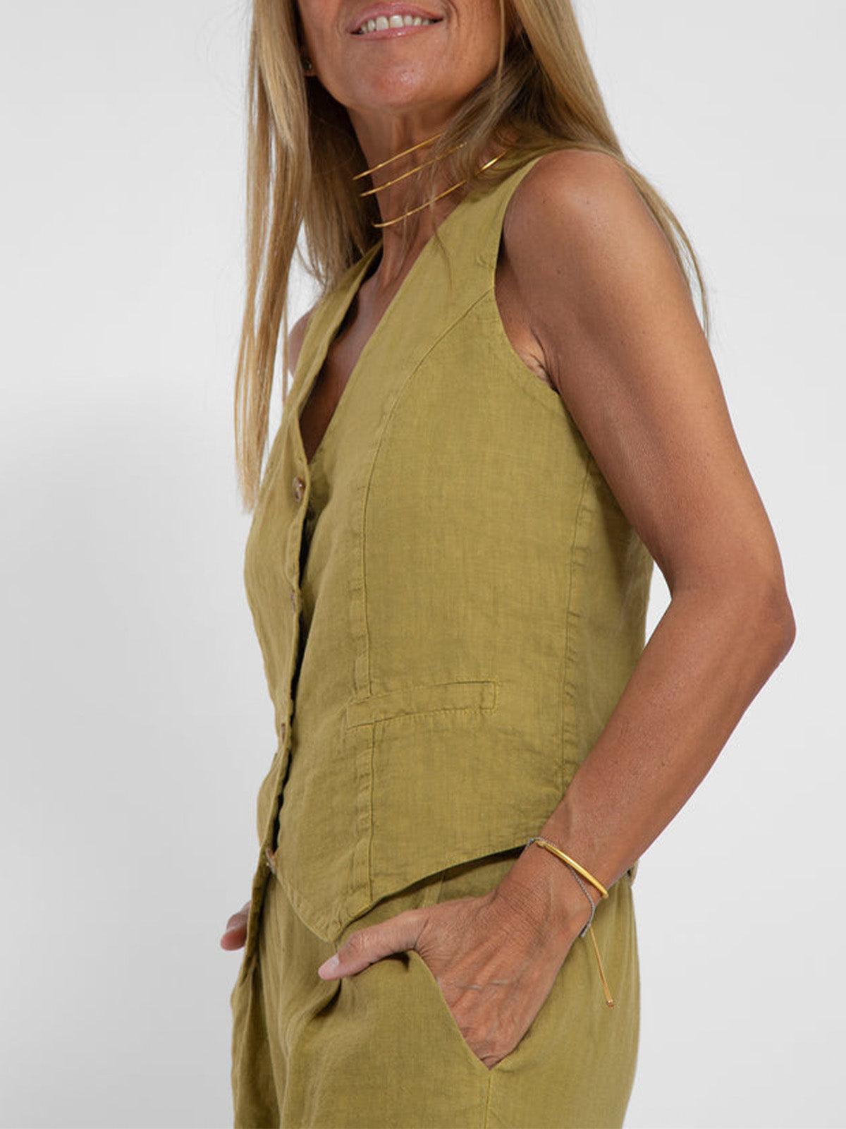 Conjunto casual de algodão com colete e calça