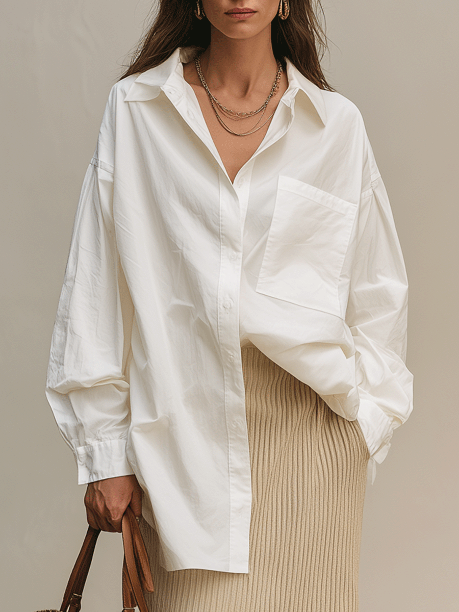 Modern Bohemian White Shirt & Soft Ribbed Midi Skirt Set