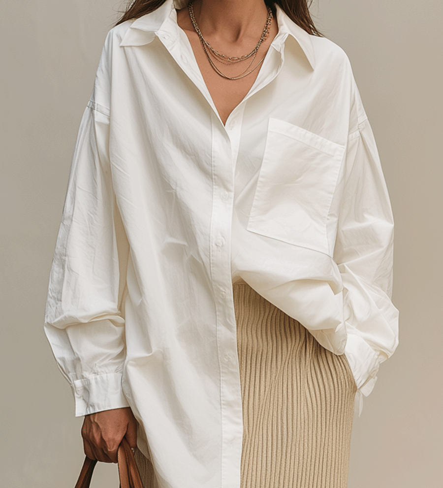 Modern Bohemian White Shirt & Soft Ribbed Midi Skirt Set