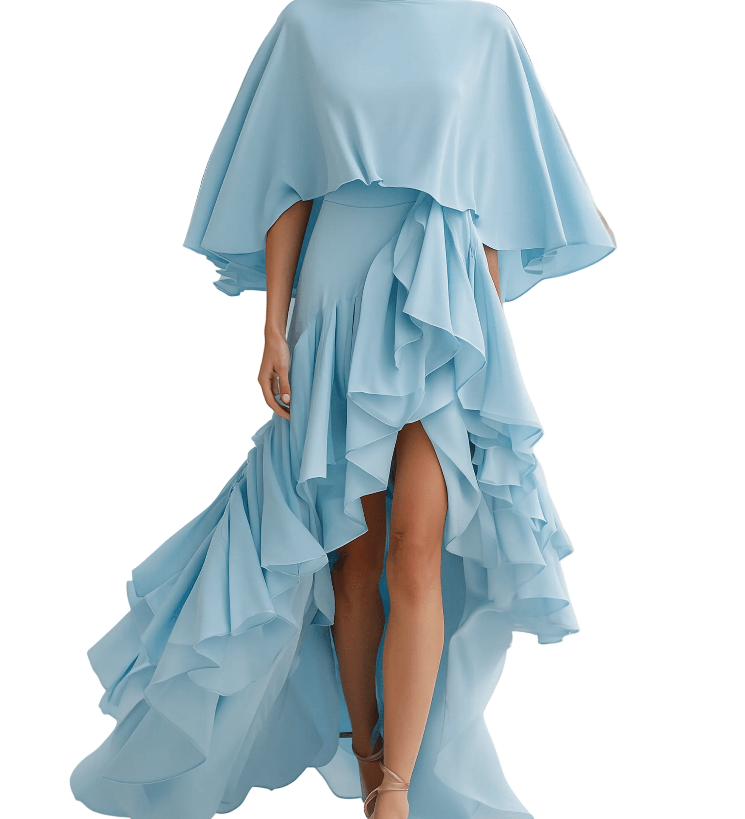 VESTIDO LARGO AZUL CLARO CON MANGA TIPO CHAL - VALERINA MARBELLA