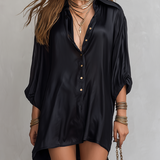 Black Satin Shirt-style Mini Dress