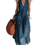 Bohemian-style Wide-leg Jumpsuit With Practical Pockets.