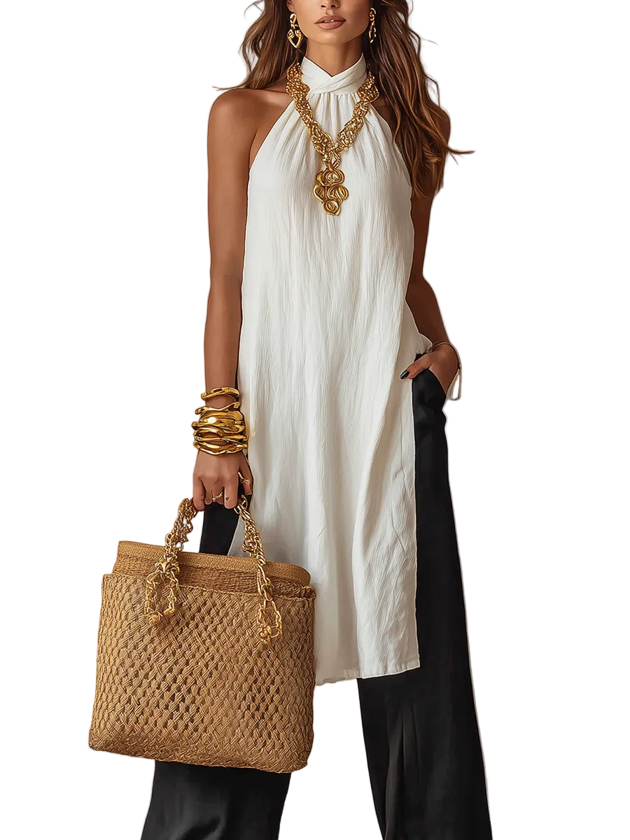 Minimal Halter-Neck Fluid Blouse