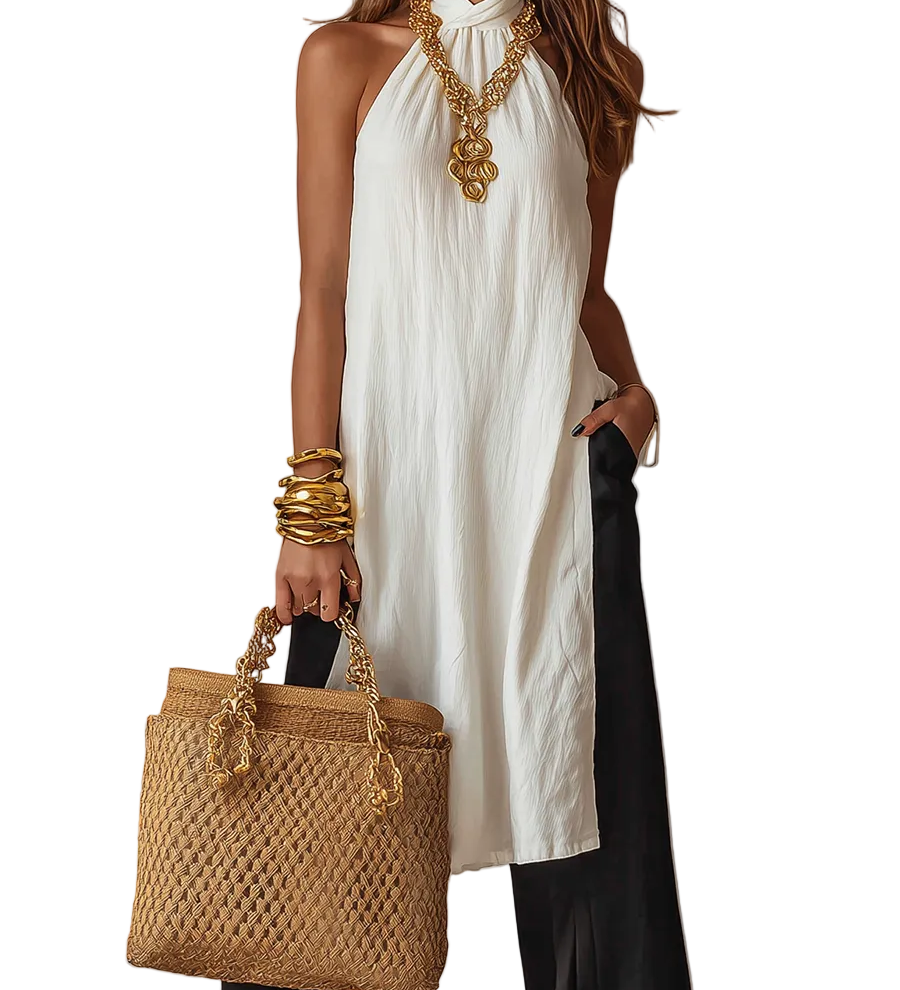 Minimal Halter-Neck Fluid Blouse