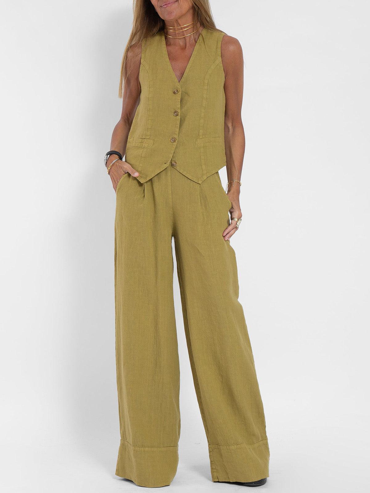 Conjunto casual de algodão com colete e calça