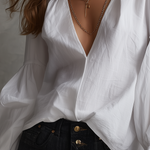 Romantic White Deep V-Neck Flare Sleeve Blouse