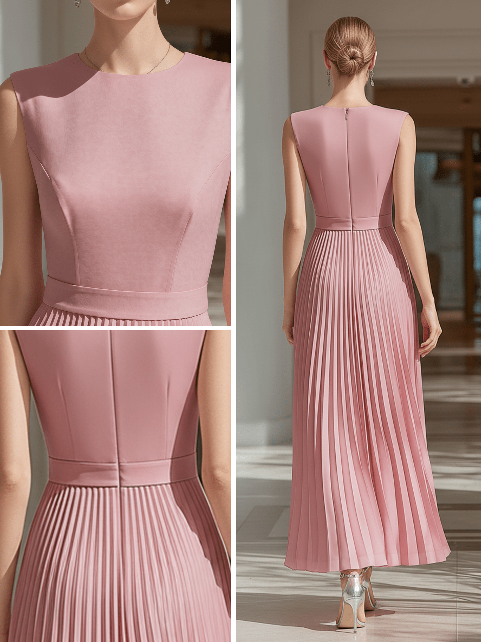 VESTIDO MAXI ROSA EMPOLVADO CON CUERPO ESTRUCTURADO - VALERINA MARBELLA