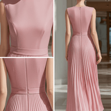 VESTIDO LARGO ROSA EMPOLVADO CON CUERPO ESTRUCTURADO - VALERINA MARBELLA