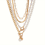 CONJUNTO VINTAGE PERLA & ORO SERPIENTE CADENA COLLAR | ORO