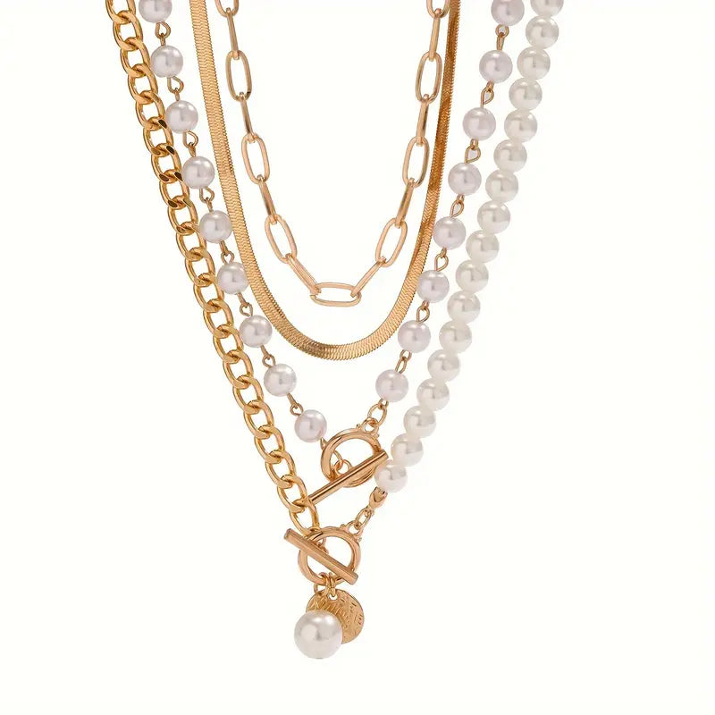 CONJUNTO VINTAGE PERLA & ORO SERPIENTE CADENA COLLAR | ORO