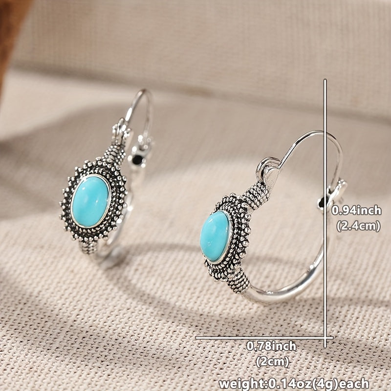 PENDIENTES VINTAGE RÉTRO STYLE ALLONGÉ TURQUESA REDONDO SPLICING