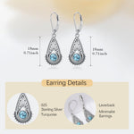 PENDIENTES BOHEMIO PLATA PLAQUÉ FILIGRANE GOTA TURQUESA COLGANTE