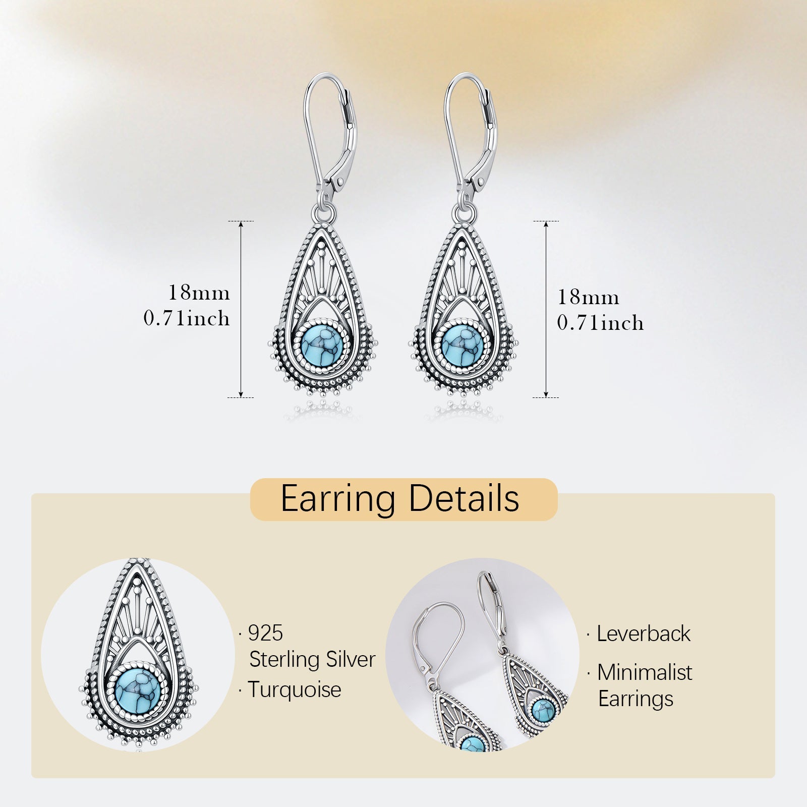 PENDIENTES BOHEMIO PLATA PLAQUÉ FILIGRANE GOTA TURQUESA COLGANTE