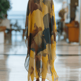 VESTIDO LARGO DE GASA ACUARELA EN TONOS ATARDECER TIPO COVER - UP - VALERINA MARBELLA