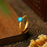 ANILLO ELEGANTE LISSE TURQUESA PIERRE PRECIOSA DORADO SORTIJA