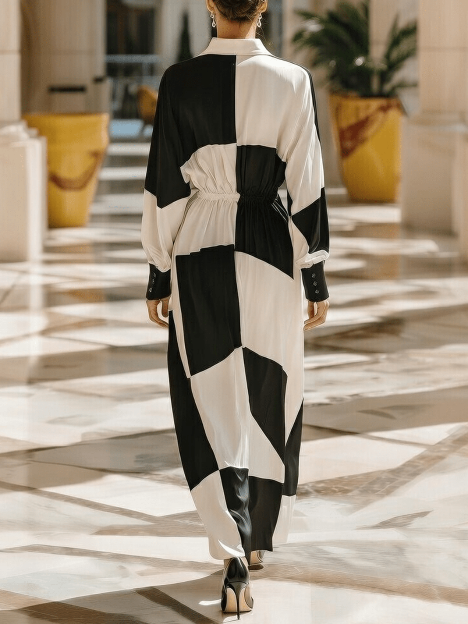 VESTIDO LARGO CAMISERO CON ESTAMPADO GEOMÉTRICO - VALERINA MARBELLA