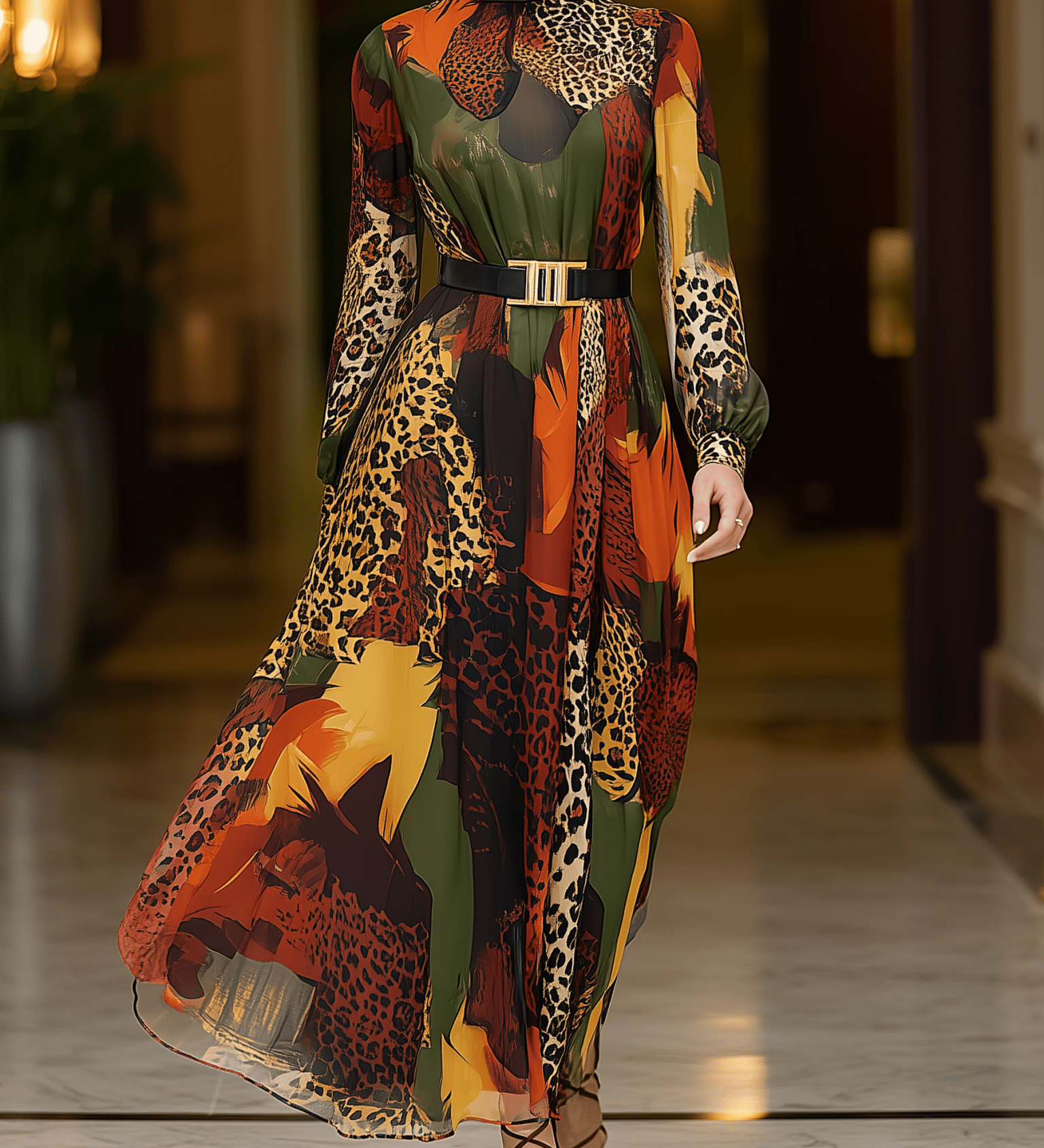 VESTIDO LARGO ESTAMPADO LEOPARDO - VALERINA MARBELLA