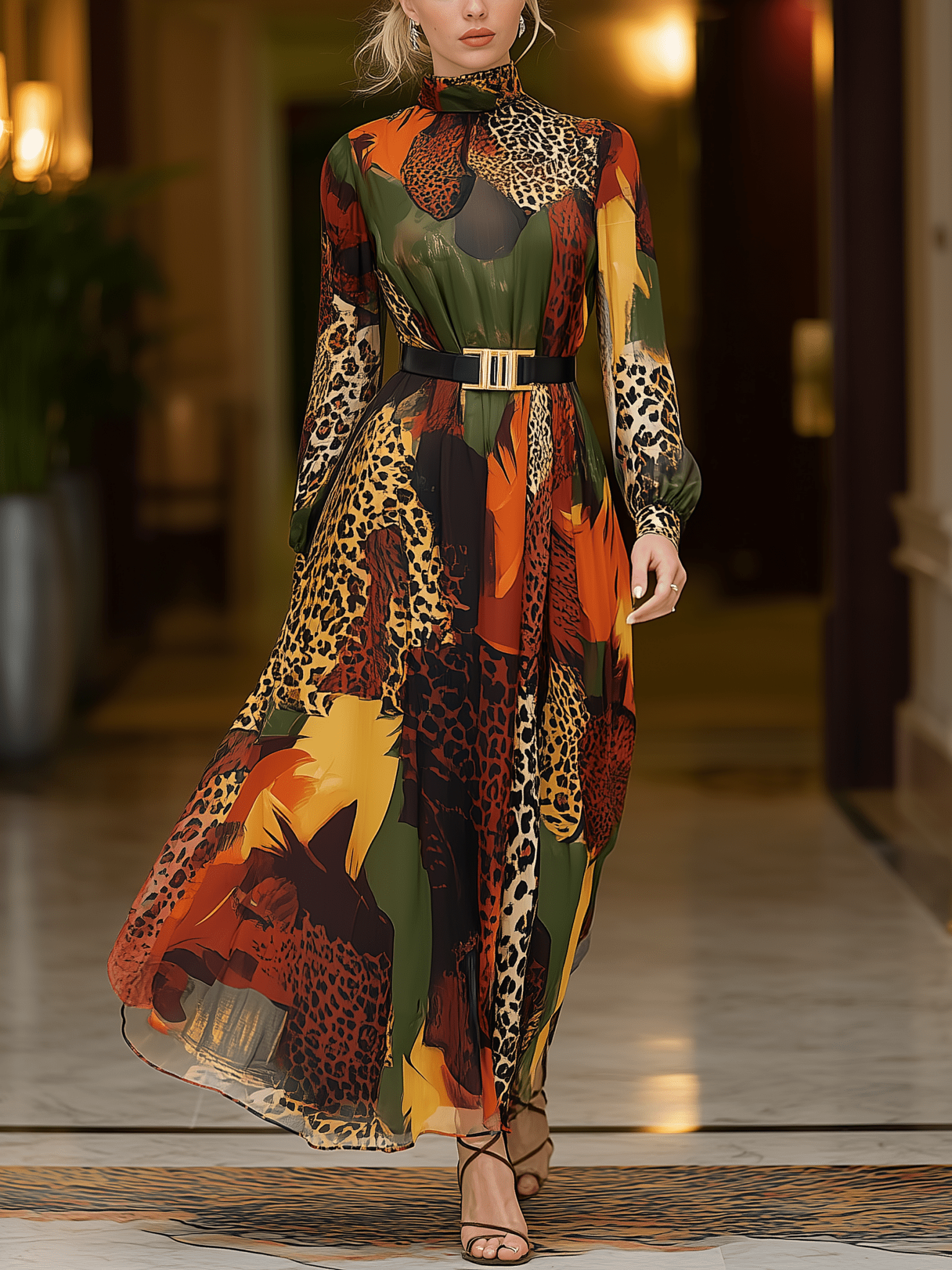 VESTIDO LARGO ESTAMPADO LEOPARDO - VALERINA MARBELLA