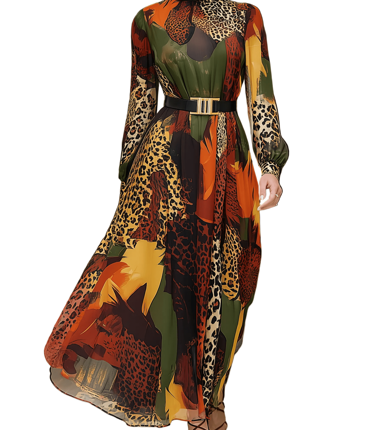 VESTIDO LARGO ESTAMPADO LEOPARDO - VALERINA MARBELLA