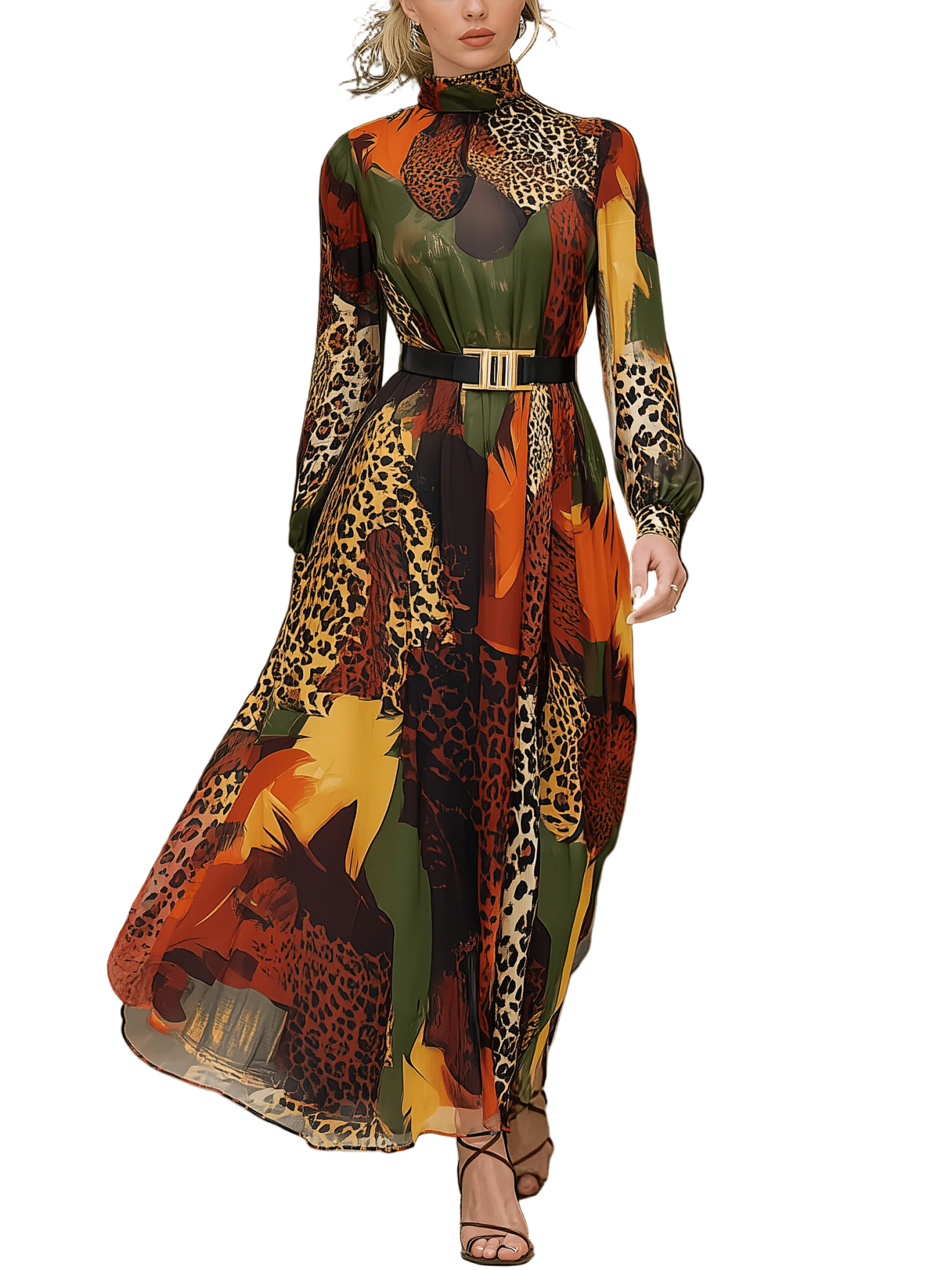 VESTIDO LARGO ESTAMPADO LEOPARDO - VALERINA MARBELLA