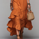 Bohemian Off-the-shoulder Cotton Maxi Dress With Ruffles