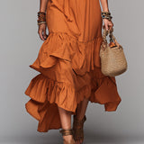 Bohemian Off-the-shoulder Cotton Maxi Dress With Ruffles